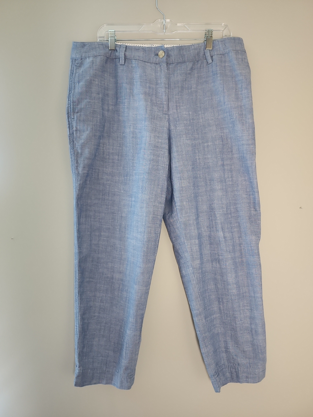 Talbots Light Blue Chambray Cotton Perfect Crop Pant Capri Size 14 Womens